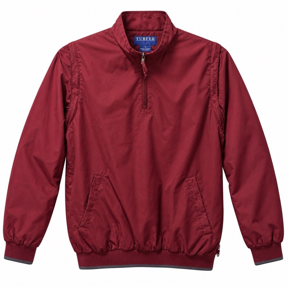 Turfer Sport Mens Medium Burgundy Convertible Golf Windbreaker Zip Off Sleeve